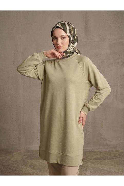 Yırtmaç Detay Manşetli Tunik-Mint
