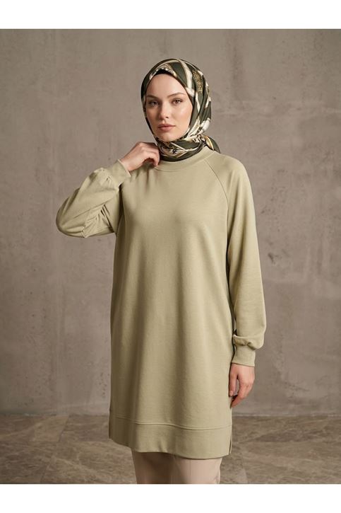 Yırtmaç Detay Manşetli Tunik-Mint