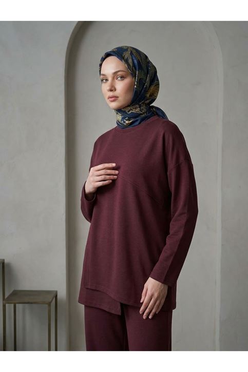 Ön Hareket Detay Pantolonlu Takım-Bordo