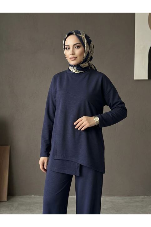 Ön Hareket Detay Pantolonlu Takım-Lacivert