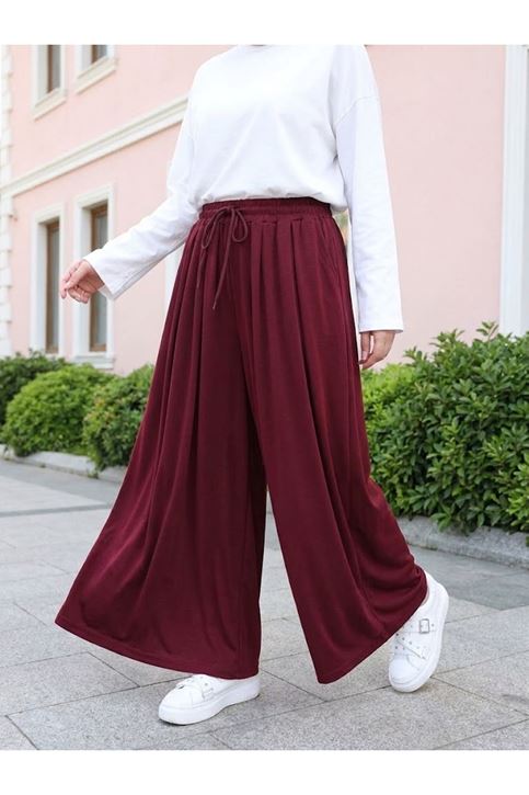 Pileli Oysh Pantolon-Bordo