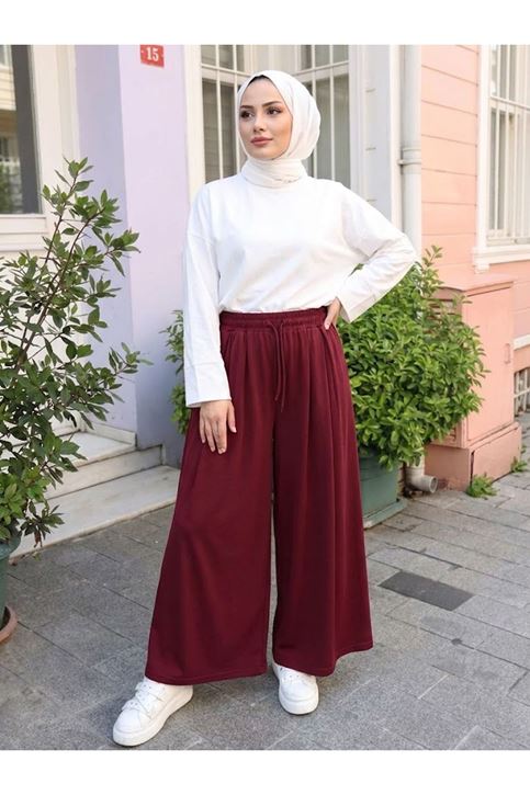 Pileli Oysh Pantolon-Bordo