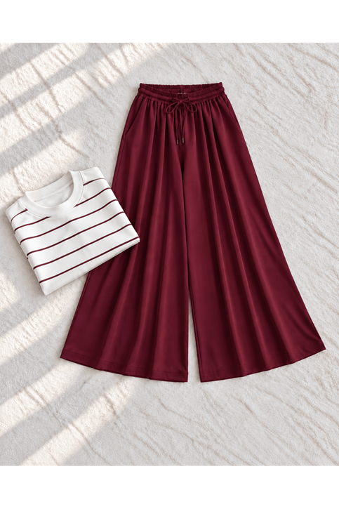 Pileli Oysh Pantolon-Bordo