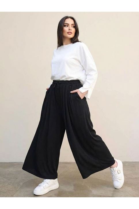 Pileli Oysh Pantolon-Siyah