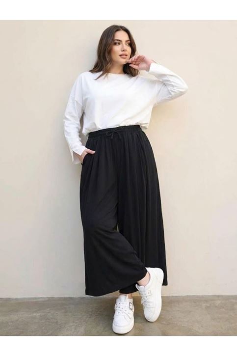 Pileli Oysh Pantolon-Siyah