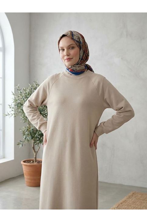 Reglan Kol Oysh Elbise-Bej
