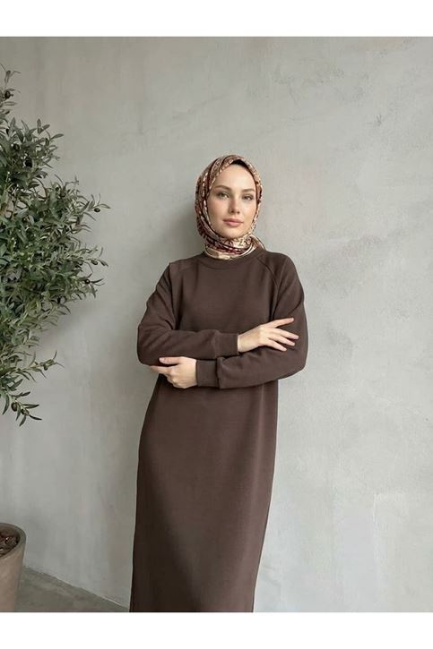 Reglan Kol Oysh Elbise-Kahve