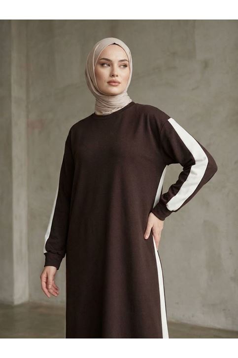 Garnili Oysh Elbise-Kahve