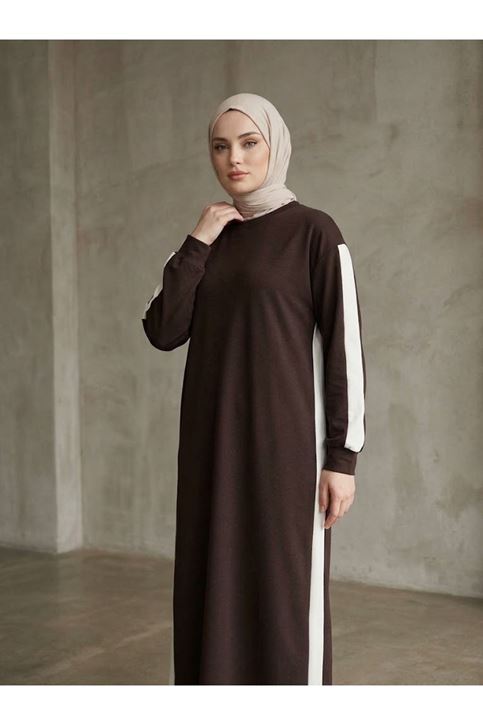 Garnili Oysh Elbise-Kahve