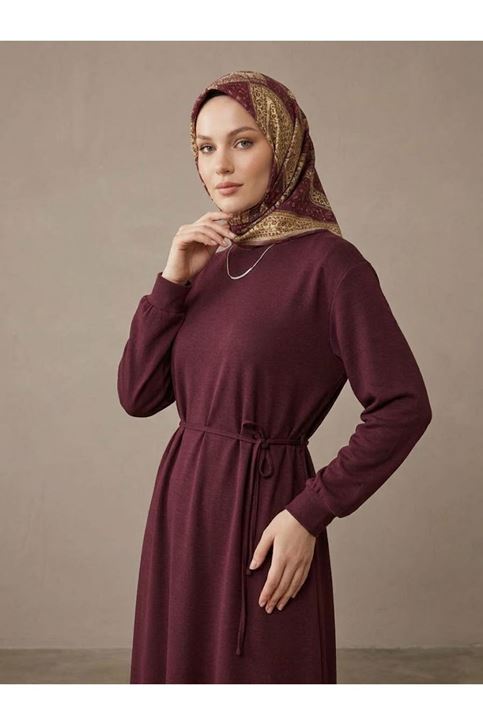 Manşet Detay Pike Elbise-Bordo