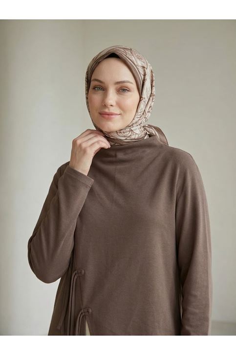 Yırtmaç Biye Detay Oysh Tunik-Kahve