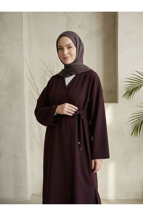 Metal Uçlu Yan Bağlamalı Uzun Tunik-Bordo