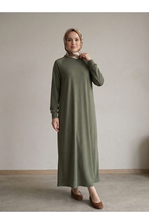 Reglan Kol Pike Elbise-Haki