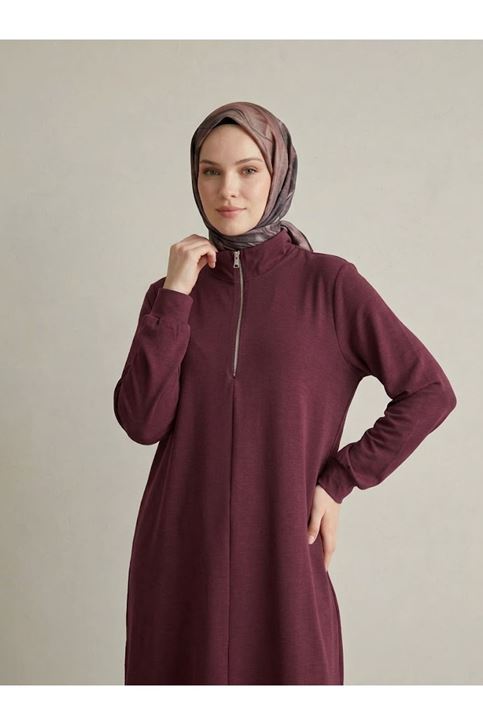 Fermuar Detay Pike Elbise-Bordo