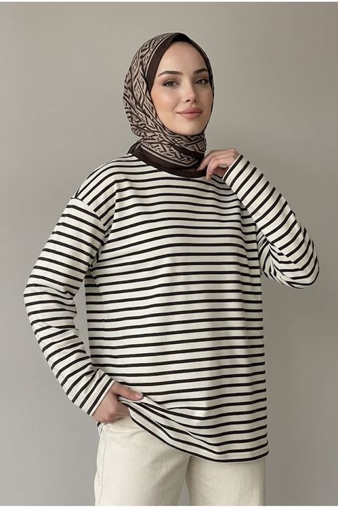 Çizgili Oysh Tunik-Kahve