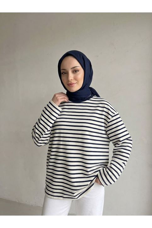 Çizgili Oysh Tunik-Lacivert