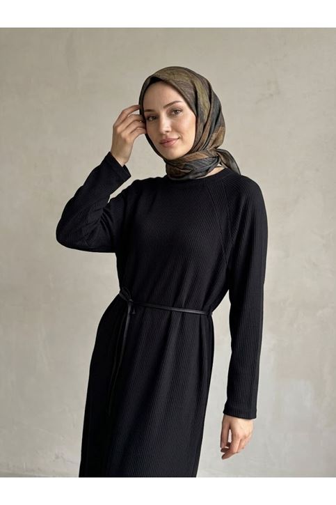 Reglan Kol Triko Elbise-Siyah