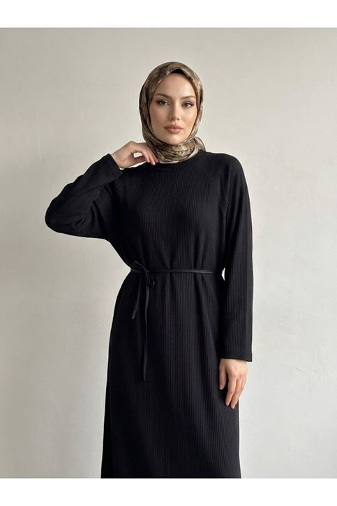 Reglan Kol Triko Elbise-Siyah