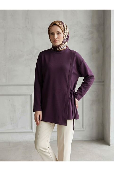 Pat Detay Yan Bağlamalı Tunik-Bordo