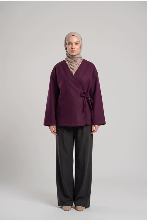 Yan Bağlamalı Kaşe Ceket-Bordo