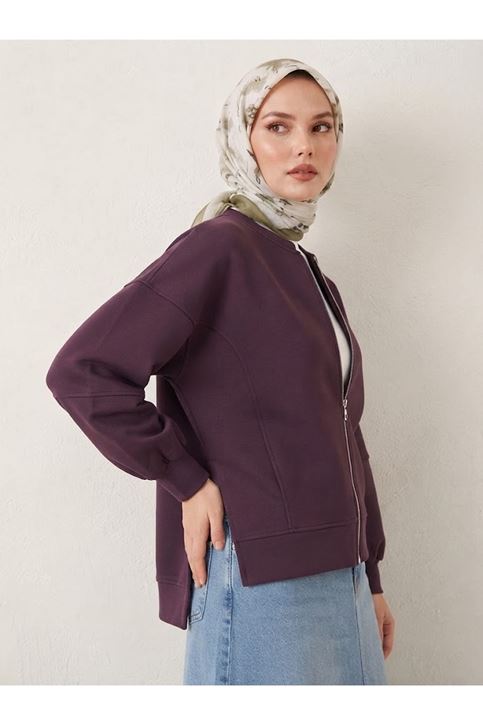 Fermuarlı Ön Parçalı Manşetli Tunik-Bordo