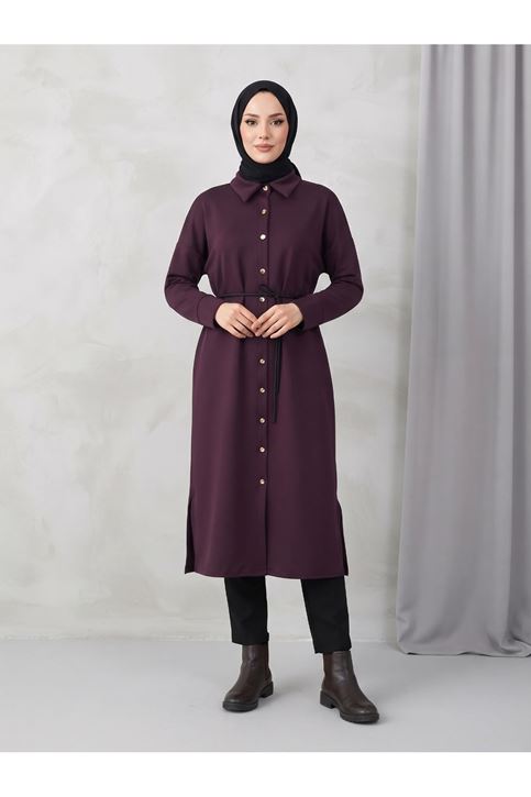 Yakalı Patlı Oysh Elbise-Bordo