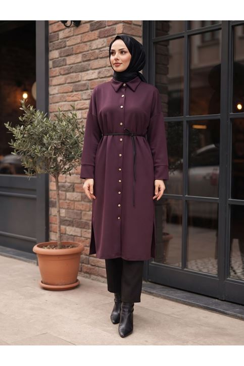 Yakalı Patlı Oysh Elbise-Bordo