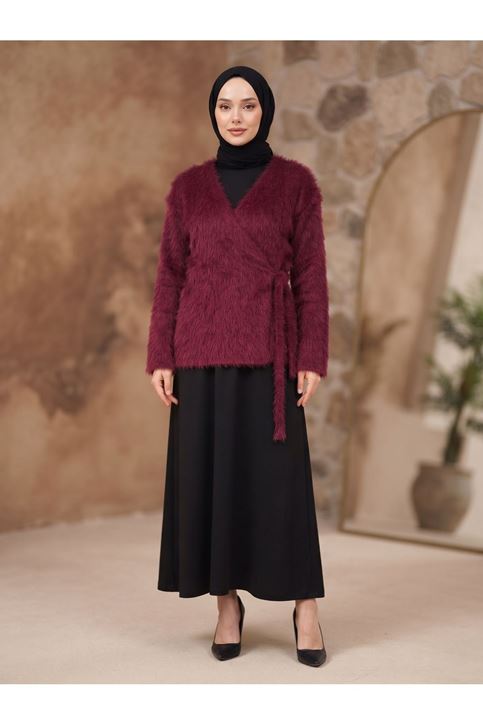 Yan Bağlamalı Pawek Ceket-Bordo