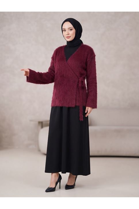 Yan Bağlamalı Pawek Ceket-Bordo