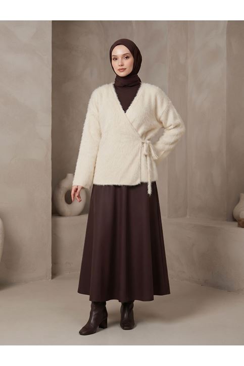 Yan Bağlamalı Pawek Ceket-Ekru