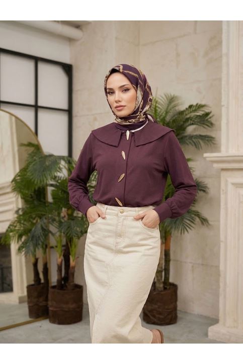 Şal Yaka Patlı Tunik-Bordo