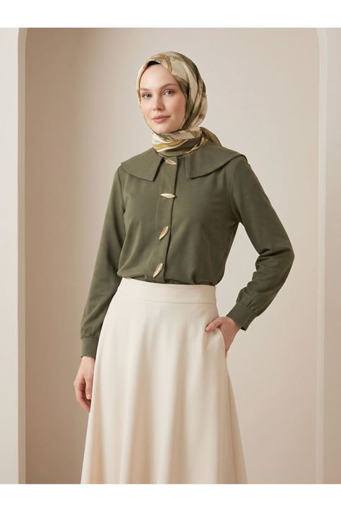 Şal Yaka Patlı Tunik-Haki