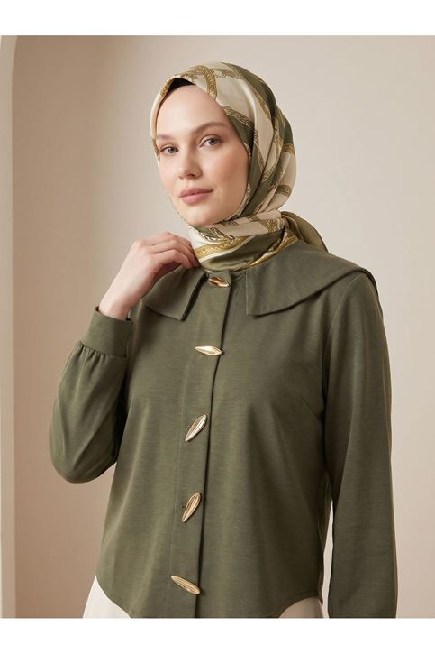 Şal Yaka Patlı Tunik-Haki