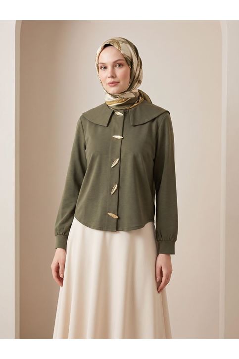 Şal Yaka Patlı Tunik-Haki