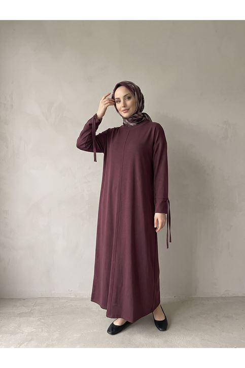 Kol Biye Detay Pike Elbise-Bordo