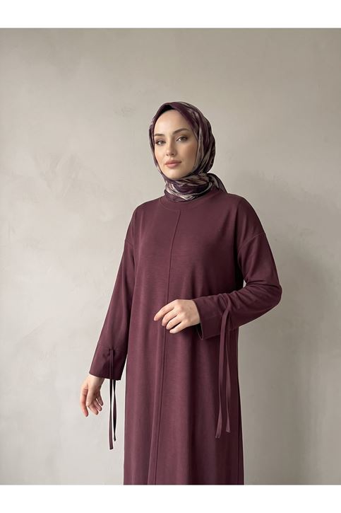 Kol Biye Detay Pike Elbise-Bordo