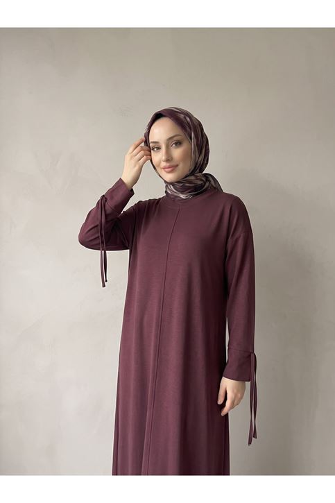 Kol Biye Detay Pike Elbise-Bordo