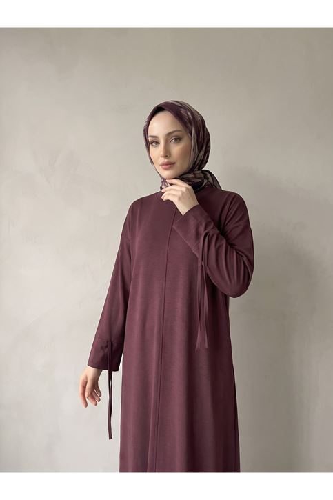 Kol Biye Detay Pike Elbise-Bordo