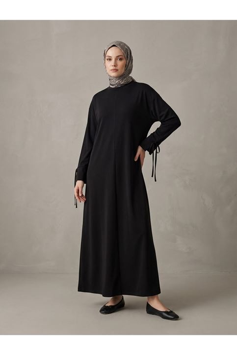 Kol Biye Detay Pike Elbise-Siyah