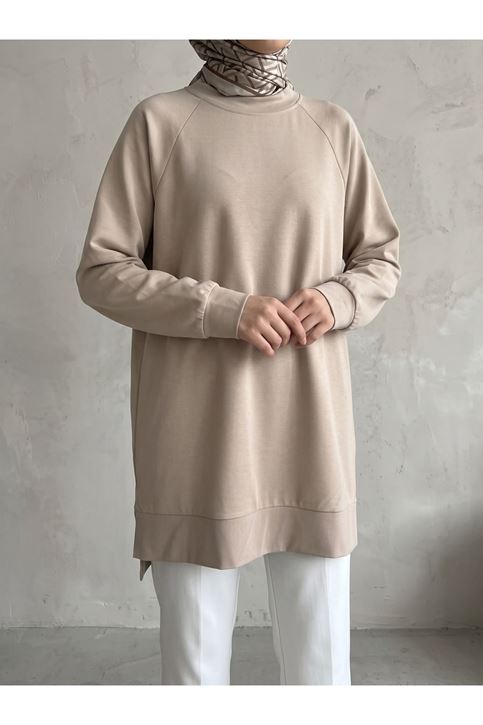 Reglan Kol Manşetli Pike Tunik-Bej