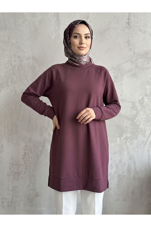 Reglan Kol Manşetli Pike Tunik-Bordo