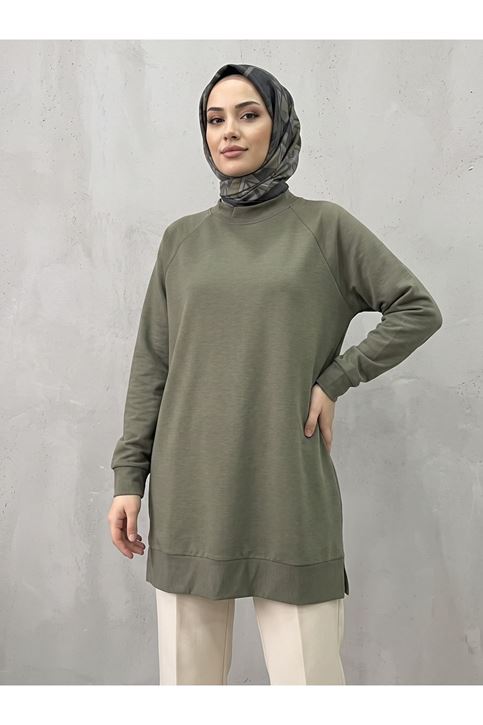 Reglan Kol Manşetli Pike Tunik-Haki