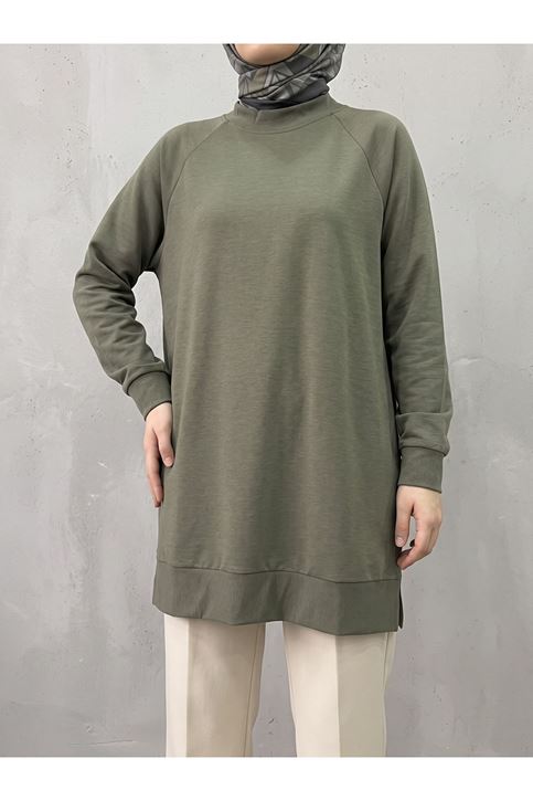 Reglan Kol Manşetli Pike Tunik-Haki