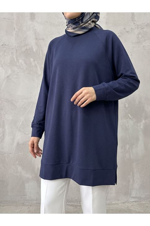 Reglan Kol Manşetli Pike Tunik-Lacivert