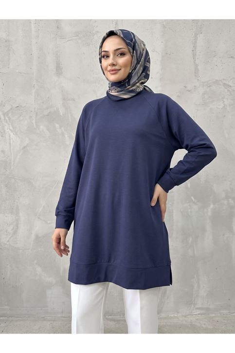 Reglan Kol Manşetli Pike Tunik-Lacivert