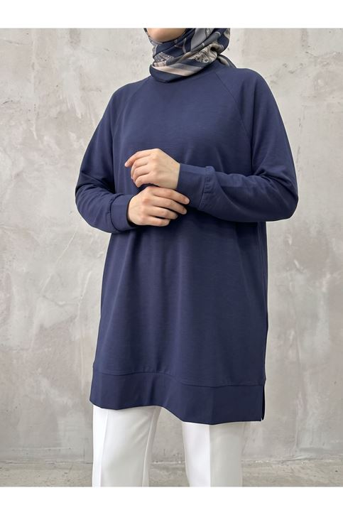 Reglan Kol Manşetli Pike Tunik-Lacivert