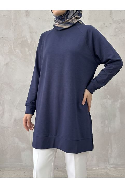 Reglan Kol Manşetli Pike Tunik-Lacivert