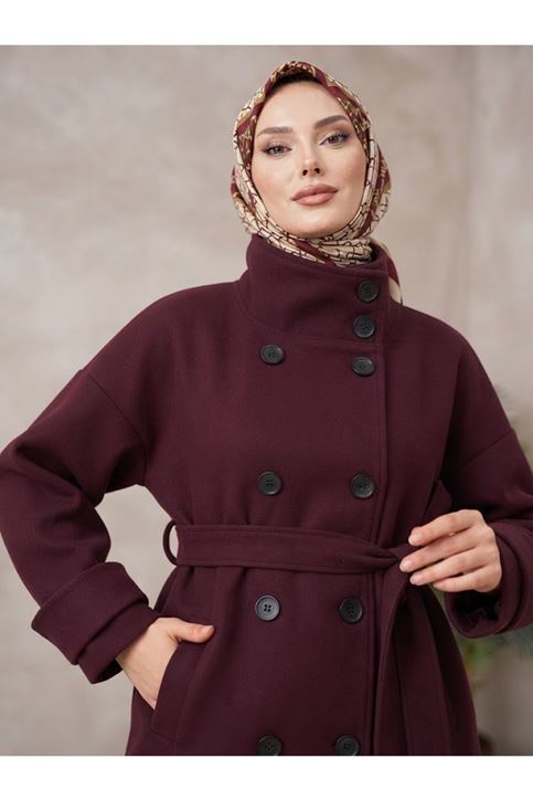 Apoletli Kaşe Ceket-Bordo