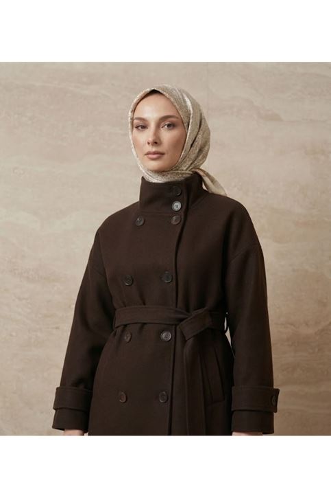 Apoletli Kaşe Ceket-Kahve