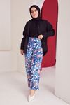 Bel Lastikli Desenli Bol Pantolon-İndigo